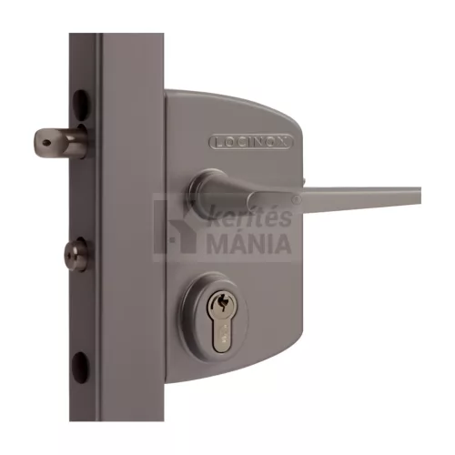 Zárszett egyszárnyú kapuhoz szürke  (kilincs+zár+fogadórész)